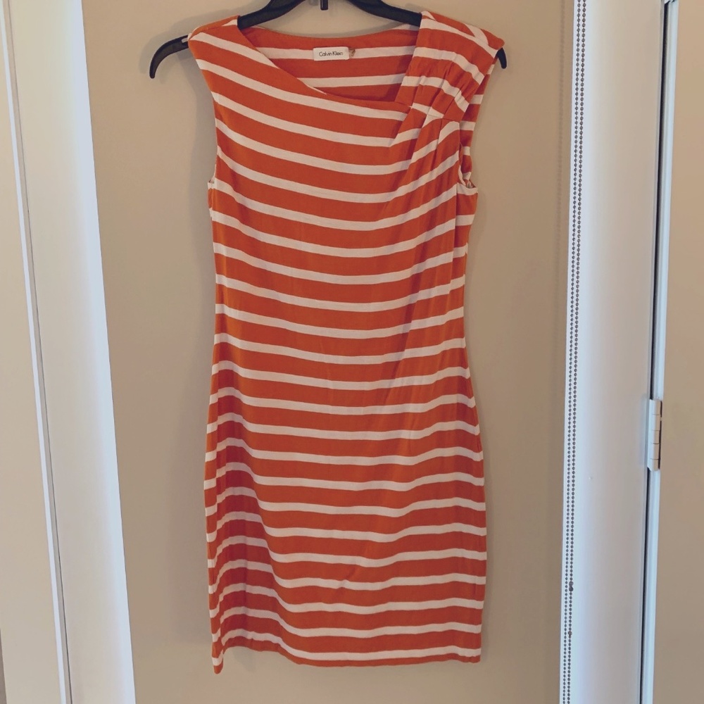 Calvin Klein orange and white striped sleeveless dress - US size 10